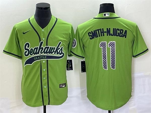 Men's Seattle Seahawks #11 Jaxon Smith-Njigba Green With Patch Cool Base Stitched Baseball Jersey