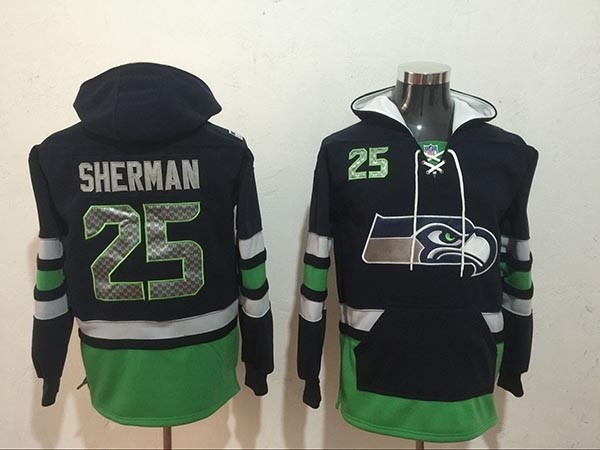 NFL Seattle Seahawks #25 Richard Sherman Navy Blue All Stitched Hooded Sweatshirt