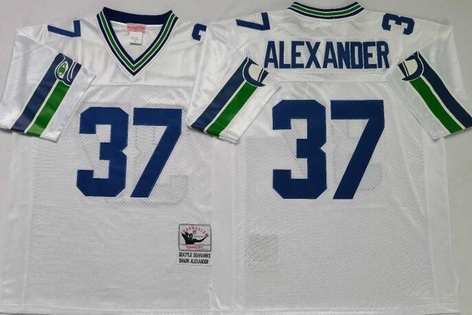 NFL Seattle Seahawks Shaun Alexander #37 White Throwback Jersey