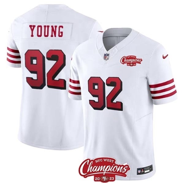 Men's San Francisco 49ers #92 Chase Young White 2023 F.U.S.E. NFC West Champions Patch Alternate Stitched Football Jersey