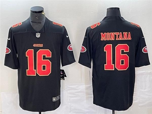 Men's San Francisco 49ers #16 Joe Montana Carbon Black Fashion Limited Jersey