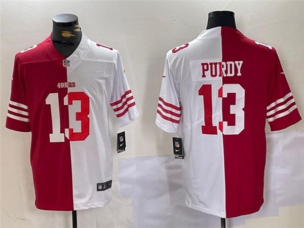 Men's San Francisco 49ers #13 Brock Purdy Split White-Red Limited Jersey