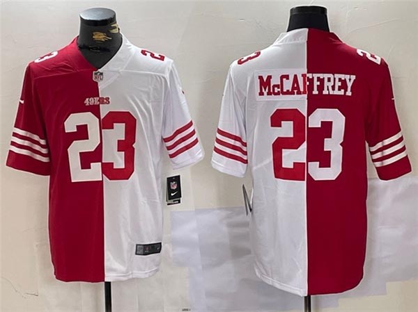 Men's San Francisco 49ers #23 Christian McCaffrey Split White-Red Limited Jersey