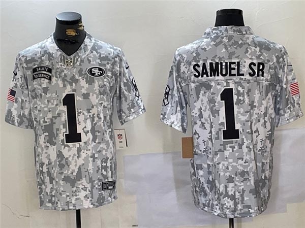 Men's San Francisco 49ers #1 Deebo Samuel Arctic Camo 2024 Salute To Service Limited Jersey