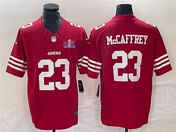 Men's San Francisco 49ers #23 Christian McCaffrey Red Super Bowl LVIII F.U.S.E. Limited Jersey