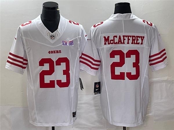 Men's San Francisco 49ers #23 Christian McCaffrey White Super Bowl LVIII F.U.S.E. Limited Jersey