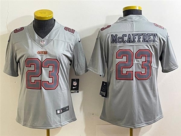 Women's San Francisco 49ers #23 Christian McCaffrey Gray Atmosphere Fashion Limited Jersey