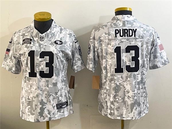 Women's San Francisco 49ers #13 Brock Purdy Arctic Camo 2024 Salute To Service Limited Jersey