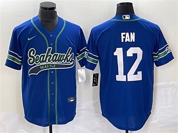 Men's Seattle Seahawks #12 Fan Royal Throwback Cool Base Stitched Baseball Jersey