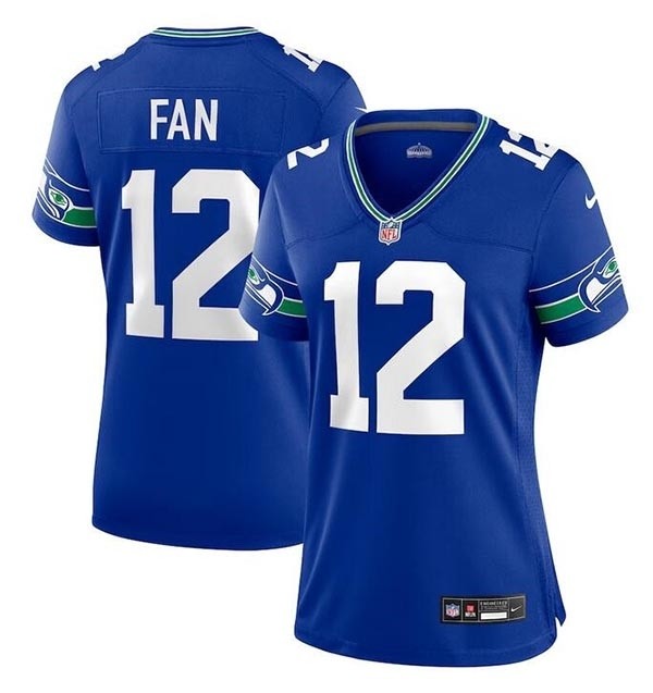 Women's Seattle Seahawks #12 Fan Royal Throwback Player Stitched Game Jersey(Run Small)