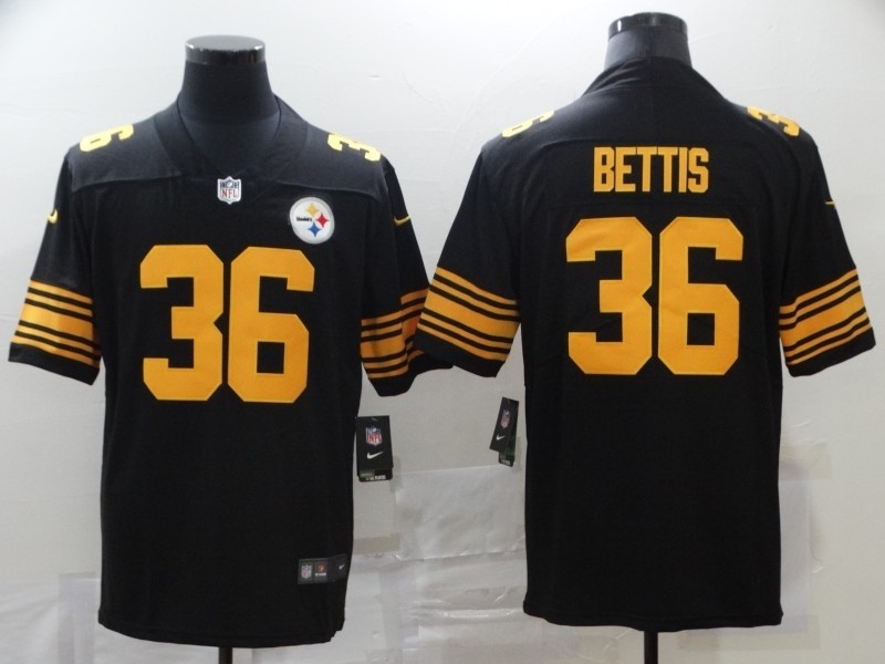 NFL Steelers #36 Jerome Bettis Black yellow number Rush Limited Jersey