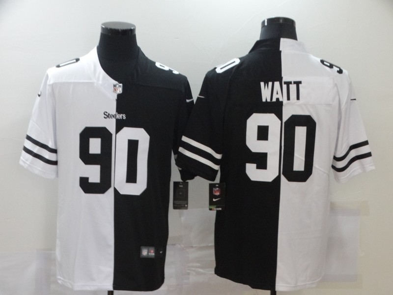 NFL Steelers #90 T.J. Watt Men's Black V White Peace Split Nike Vapor Untouchable Limited Jersey