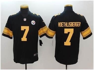 NFL nike steelers #7 Ben Roethlisberger black yellow number rush limited jersey