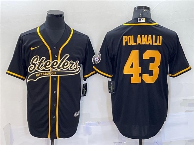 NFL Pittsburgh Steelers #43 Troy Polamalu Black Gold Baseball Cool Base Jersey