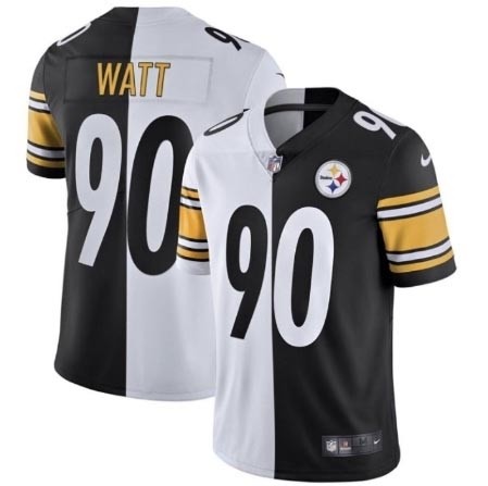 Men's Pittsburgh Steelers #90 T. J. Watt Black-White Split Limited Stitched Jersey