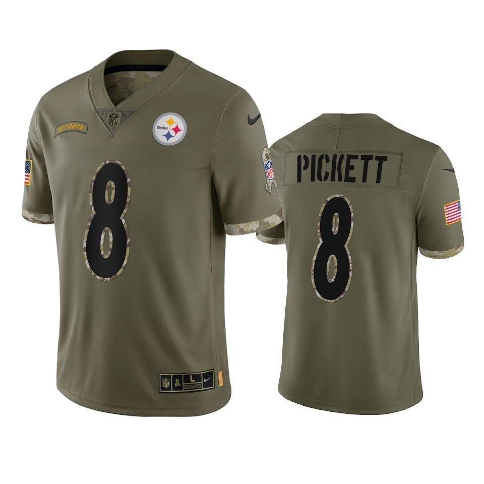 Men's Pittsburgh Steelers #8 Kenny Pickett Olive 2022 Salute To Service Limited Stitched Jersey