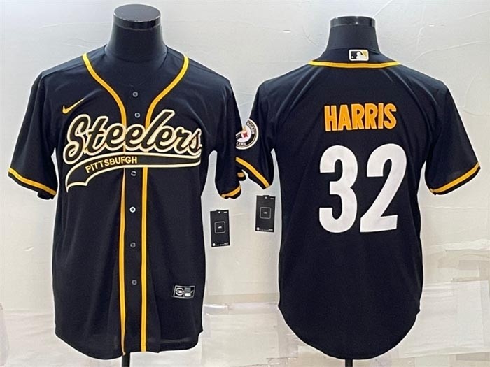 Men's Pittsburgh Steelers #32 Franco Harris Black With Patch Cool Base Stitched Baseball Jersey