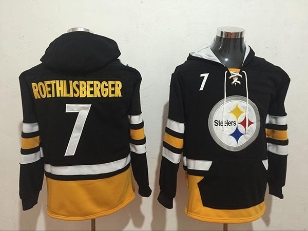 NFL Pittsburgh Steelers #7 Ben Roethlisberger black All Stitched Hooded Sweatshirt