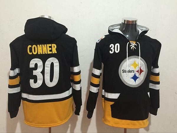 NFL Pittsburgh Steelers #30 James Conner black All Stitched Hooded Sweatshirt