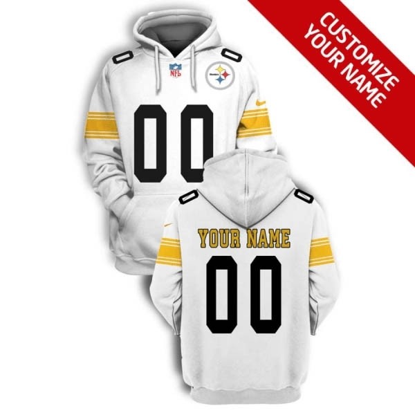 Men's Pittsburgh Steelers Active Player Custom 2021 White Pullover Hoodie(Name and number remark in comment column)