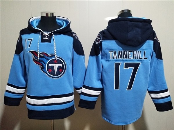 Men's Tennessee Titans #17 Ryan Tannehill Blue Lace-Up Pullover Hoodie