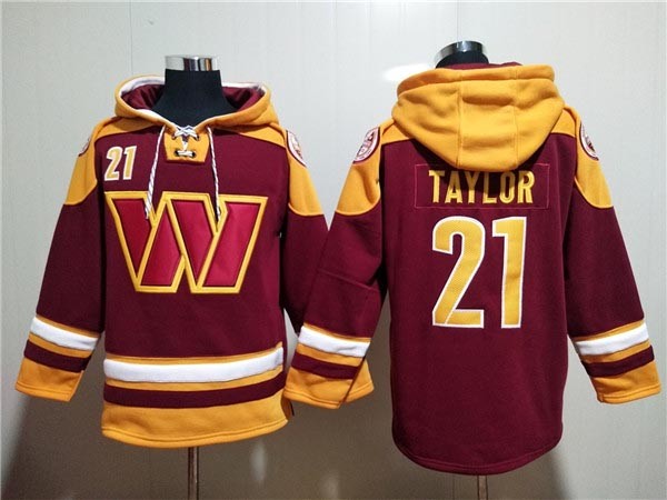 Men's Washington Commanders #21 Sean Taylor Burgundy-Yellow Lace-Up Pullover Hoodie