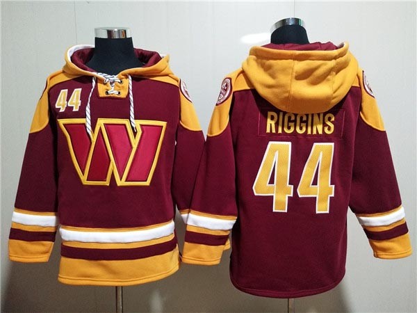 Men's Washington Commanders #44 John Riggins Burgundy-Yellow Lace-Up Pullover Hoodie