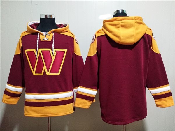 Men's Washington Commanders Blank Burgundy-Yellow Lace-Up Pullover Hoodie