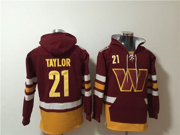 Men's Washington Commanders #21 Sean Taylor Burgundy Lace-Up Pullover Hoodie