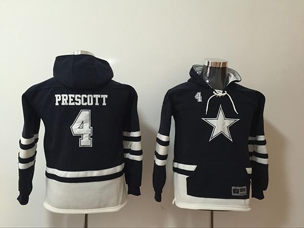 Youth Dallas Cowboys #4 Dak Prescott Blue All Stitched Hooded Sweatshirt