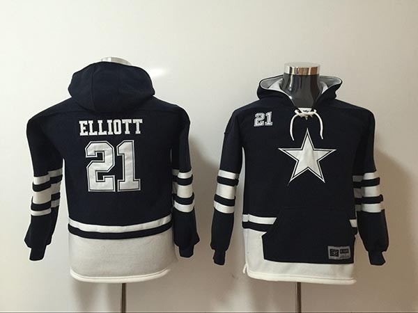 Youth Dallas Cowboys #21 Ezekiel Elliott Blue All Stitched Hooded Sweatshirt