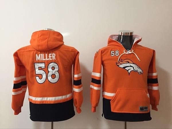 Youth Denver Broncos #58 Von Miller Orange All Stitched Hooded Sweatshirt