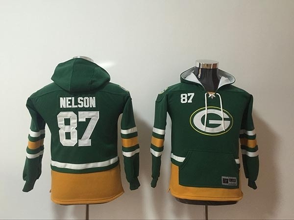 Youth Green Bay Packers #87 Jordy Nelson green All Stitched Hooded Sweatshirt