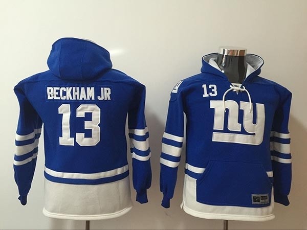 Youth New York Giants #13 Odell Beckham Jr. Blue All Stitched Hooded Sweatshirt