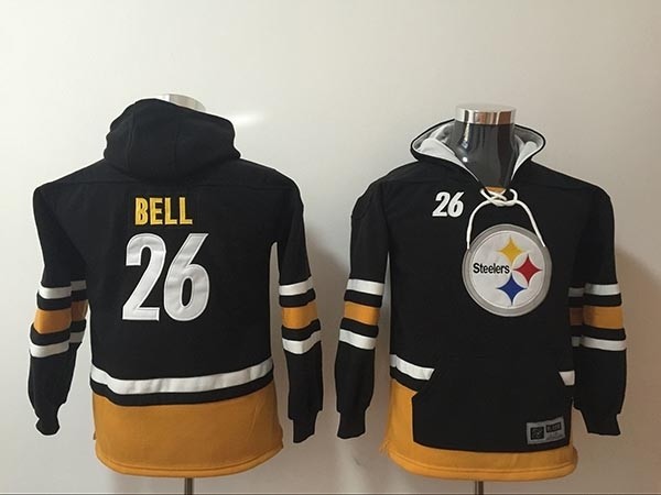 Youth Pittsburgh Steelers #26 LeVon Bell black All Stitched Hooded Sweatshirt