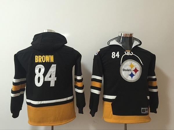 Youth Pittsburgh Steelers #84 Antonio Brow black All Stitched Hooded Sweatshirt