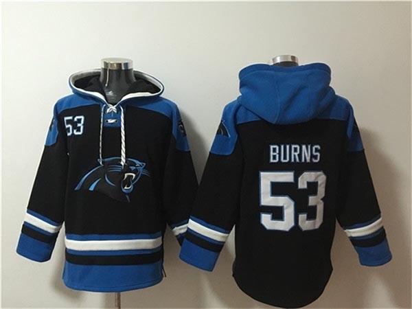 Men's Carolina Panthers #53 Brian Burns Black-Blue Ageless Must-Have Lace-Up Pullover Hoodie