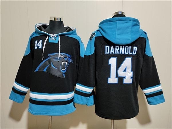 Men's Carolina Panthers #14 Sam Darnold Black Ageless Must-Have Lace-Up Pullover Hoodie