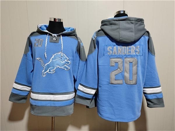 Men's Detroit Lions #20 Barry Sanders Blue Ageless Must-Have Lace-Up Pullover Hoodie