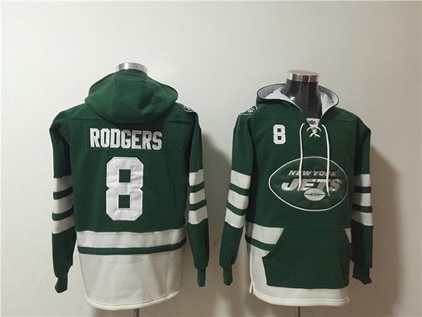 Men's New York Jets #8 Aaron Rodgers Green Ageless Must-Have Lace-Up Pullover Hoodie