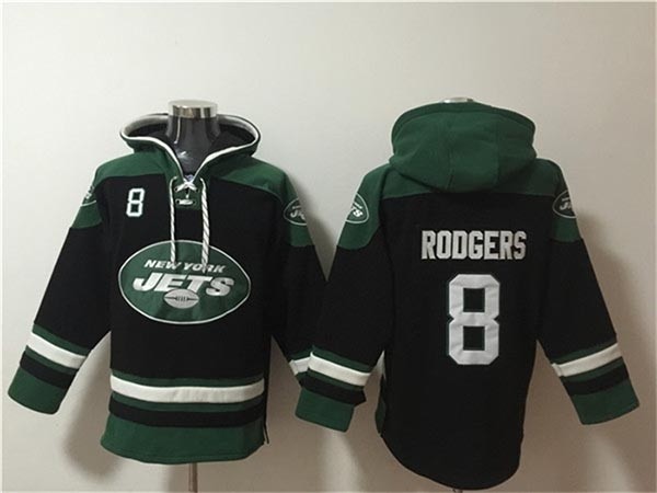 Men's New York Jets #8 Aaron Rodgers Black-Green Ageless Must-Have Lace-Up Pullover Hoodie