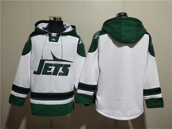 Men's New York Jets Blank White Ageless Must-Have Lace-Up Pullover Hoodie