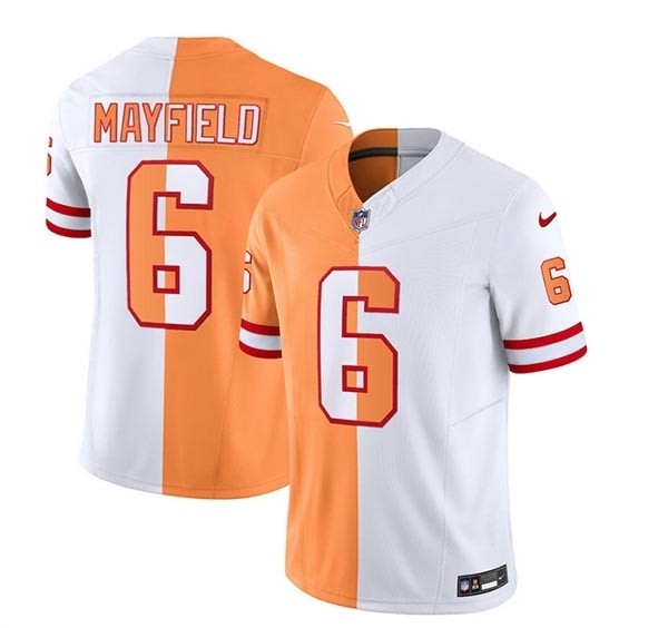 Men's Tampa Bay Buccaneers #6 Baker Mayfield 2023 F.U.S.E. White Gold Split Throwback Limited Stitched Jersey