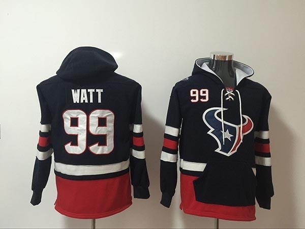 NFL Houston Texans #99 J.J. Watt Navy blue All Stitched Hooded Sweatshirt