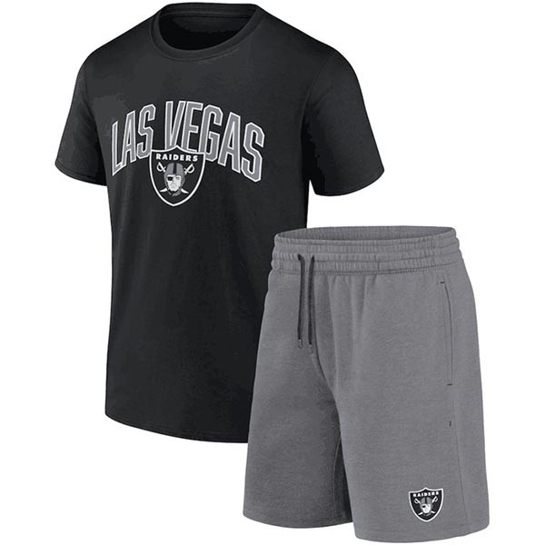 Men's Las Vegas Raiders Black Heather Gray Arch T-Shirt & Shorts Combo Set