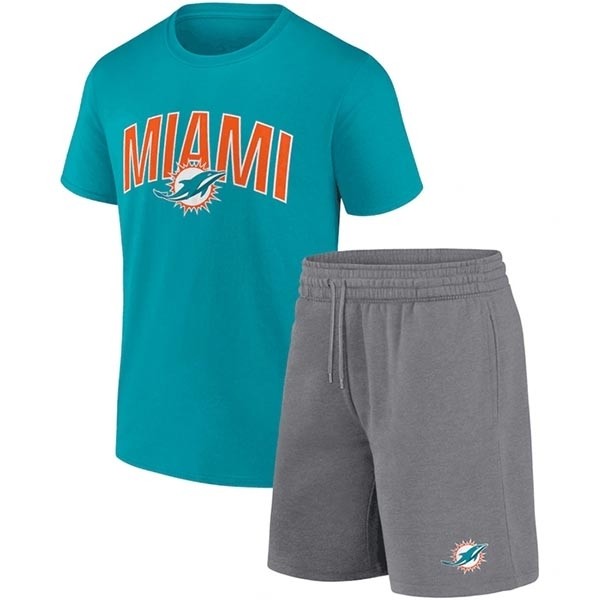 Men's Miami Dolphins Aqua Heather Gray Arch T-Shirt & Shorts Combo Set