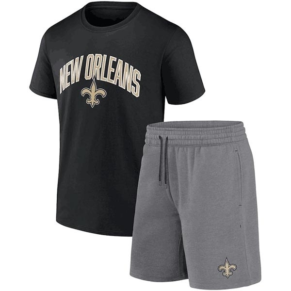 Men's New Orleans Saints Black Heather Gray Arch T-Shirt & Shorts Combo Set