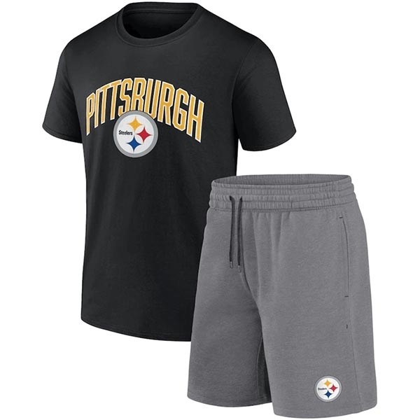 Men's Pittsburgh Steelers Black Heather Gray Arch T-Shirt & Shorts Combo Set