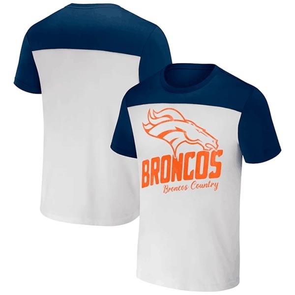 Men's Denver Broncos Cream Navy X Darius Rucker Collection Colorblocked T-Shirt