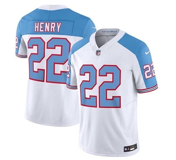 Men's Tennessee Titans #22 Derrick Henry White Blue 2023 F.U.S.E. Vapor Limited Throwback Stitched Football Jersey